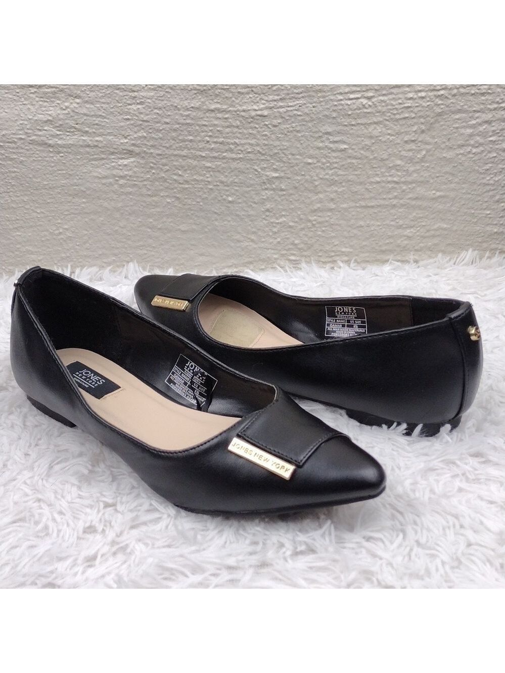 Jones New York Signature Qamar Black Faux Leather Point Toe Slip On Flat Loafer